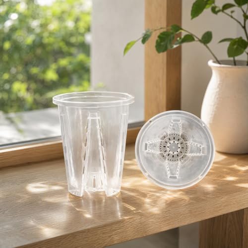 Shape & Use Clear Orchid Pots with Drainage Holes, Transparent Orchid Nursery Pots for Repotting, Slotted PP Plastic Pots for Healthy Root Growth (6.3inch-10pack)