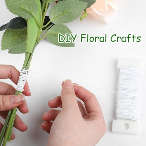 CCINEE 22 Guage White Floral Wire,3 Rolls 115 Yard White Florist Paddle Wires for Flower Arrangment, Christmas Wreath Making Garland Decoration Supply