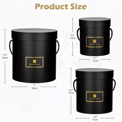 Hollyone Black Gift Box with Lids Set of 3 Round Nesting Gift Boxes Cylinder for Presents 3 Assorted Sizes Flowers Arrangements Boxes for Gift Giving Holiday Valentine Mom Gifts Present Wrapping