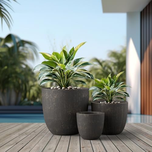 Kante Set of 3 Vintage BRN Concrete Bowl Planters 18" 14" 10" Dia
