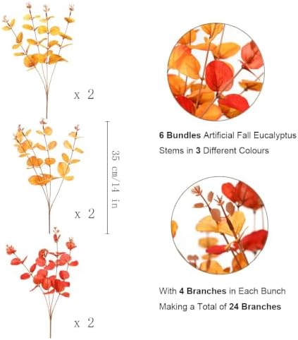 Laelfe Fall Eucalyptus Stems Leaves Branches Fake Flower Arrangement Farmhouse Decor (Fall Mixed Colors)