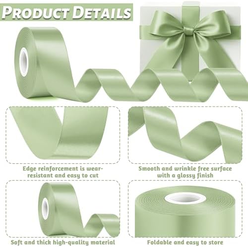 30 Yards 1 1/2 in Sage Green Ribbon for Gift Wrapping Wedding Crafts
