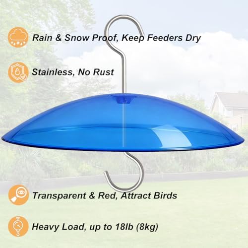 8" Mini Plastic Rain Cover for Bird Feeder, Blue Weather Guard Baffle Dome