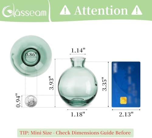 Glasseam Glass Bud Vase for Centerpieces: 12Pcs Green Mini Small Vases Bulk