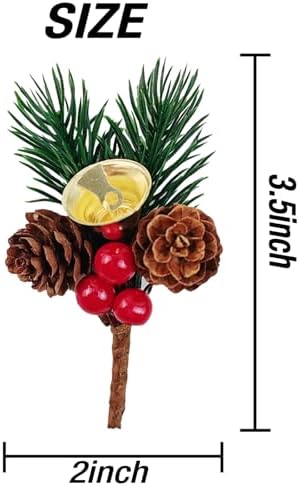 GXXMEI 25PCS Christmas Floral Pick with Jingle Bell, Pine Cone Holly Berry Stems for Crafts, Artificial Christmas Picks and Sprays for Christmas Home Decor, Garland, Wreath