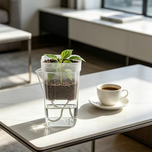 24 Sets Small Self Watering Pots for Indoor Plants - 2.5″ Mini Clear Plastic Planter with Cotton Ropes & Labels, Self-Wicking Planters with Water Level for Propagation, Cuttings, Seedlings & More