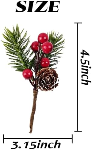RONYOUNG 20PCS 4.5inch Red Berry Stems Pine Branches Evergreen Berries Décor Artificial Pine Cones Branch for Christmas Craft Wreath Pick & Winter Holiday