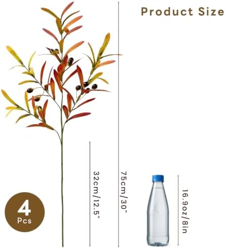 SNAIL GARDEN 4Pcs Fall Faux Olive Branches with Berries,Gradual Color