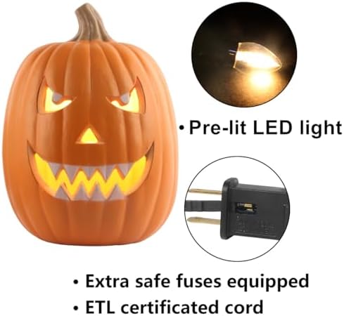 13" Jack O' Lantern - Prelit Waterproof Pumpkin for Halloween- Plastic JackoLantern Indoor Outdoor Decorations 13"