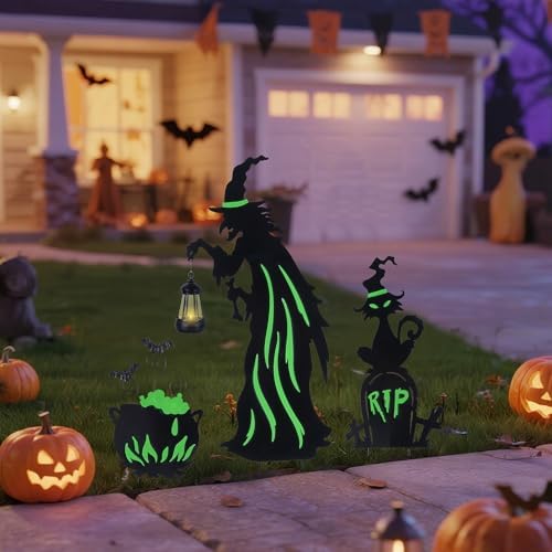 Prsildan Halloween Decorations Outdoor 3 Pack Metal Witch Yard Stakes