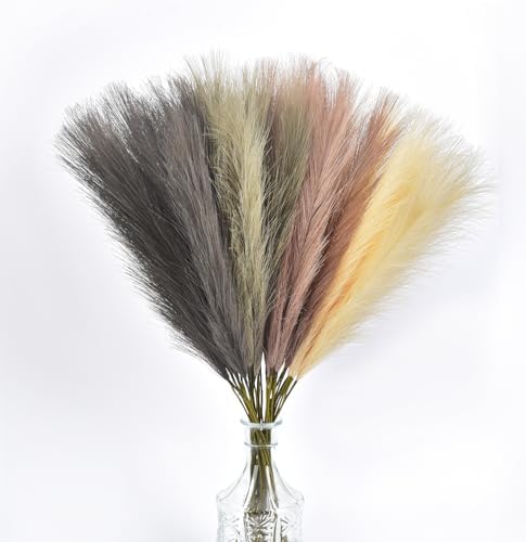 LSKYTOP Beige Pampas Grass Decor,23Inch 16pcs Faux Pampas Grass Bouquets Artificial Pampas Fake Pampas Flower for Home Living Room Bedroom Vase Decor