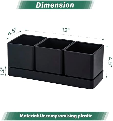 D'vine Dev 2-Pack Plastic Herb Garden Planter Set, Black, 76-V-B-2