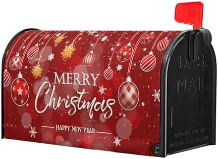 Kawani Merry Christmas Mailbox Cover Magnetic Large Size 21x25.5 Inch Winter Xmas Happy New Year Mailbox Wraps Red Christmas Mail Box Decals Post Letter Box Holiday Outdoor Decoration