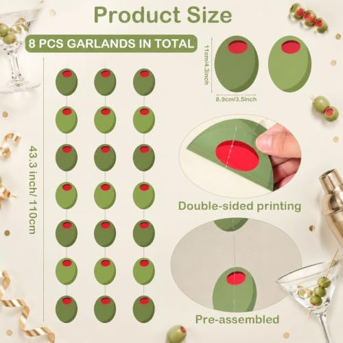 Xinnun 8 Pcs Martini Party Decorations Cocktail Hanging Garlands Banners