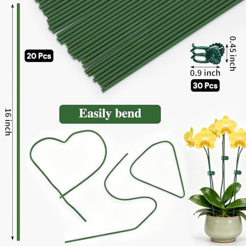 16 Inches Orchid Stakes and Clips, Pack of 20 Stakes, 30 Clips
