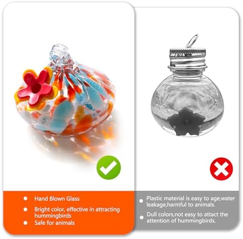 2 Pcs Blown Glass Hummingbird Feeder for Outdoors Hanging
