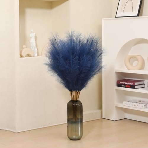 Wertuirk 9 Stems Blue Pampas Grass - 38 Inch Tall Faux Pompous Grass Decor