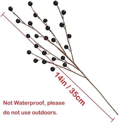 GREENTIME 12 Pack Black Artificial Holly Berry Picks 14" Fake Berry Stems