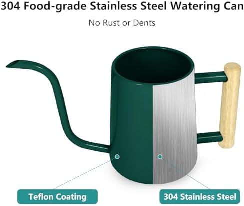 Watering Can Indoor Plants, 35 oz/1000 ml Metal Stainless Steel Watering Can Pot with Long Spout for Indoor House Plants Bonsai Outdoor Garden Flower Decorative (Alpinegreen)