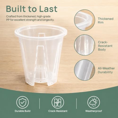 Shape & Use Clear Orchid Pots with Drainage Holes, Transparent Orchid Nursery Pots for Repotting, Slotted PP Plastic Pots for Healthy Root Growth (6.3inch-10pack)
