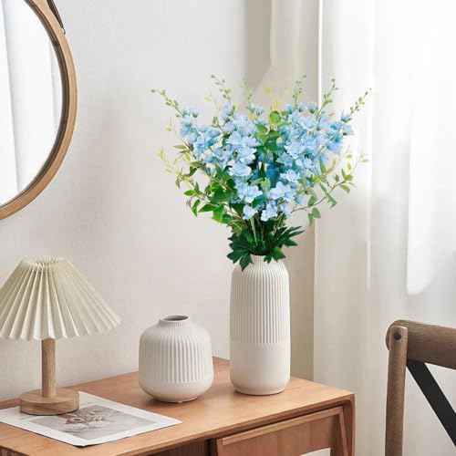 9 pcs Blue Delphinium Artificial Flowers, 34.25''Long Stem Silk Larkspur Fake Flowers Faux Delphinium Bulk for Home Wedding Garden Table Decor