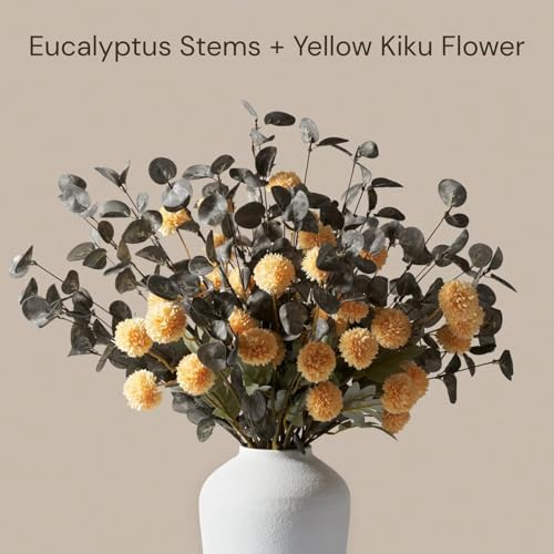 6 Branches Artificial Long Eucalpytus Stems For Tall Vase, Real Look