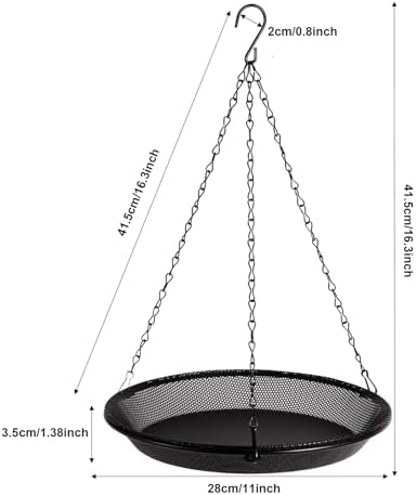 HRAYLTOP Hanging Bird Feeder Bowl with 16.3 inch Iron Hanging Chain Detachable Outdoor Decor for Garden Backyard Patio and Deck - Perfect for Attracting Birds