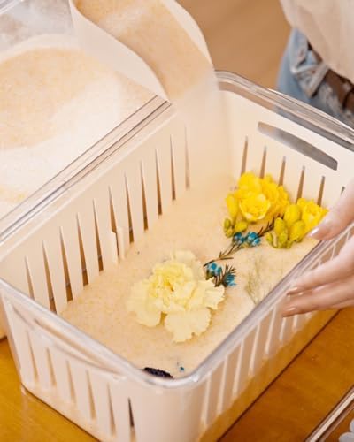 Wisedry 2PCS 10L Silica Gel Flower Drying Box, One Step Retrieve Dried Flowers, 12.6''L X 8.3''W X 6.1''H Storage Box with Cleanup Mat, Erasable Pen & Adhesive Label