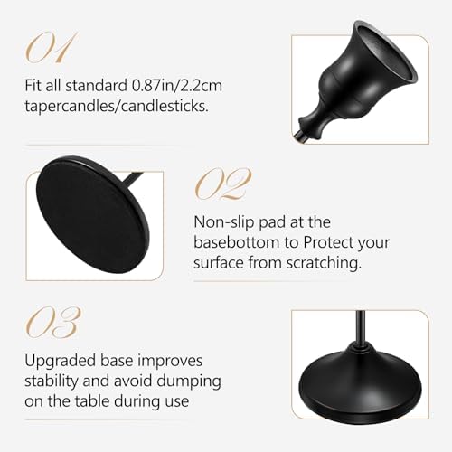 Candlestick Holders 6 PCS Metal Taper Candle Holders, KSWING Black Candle Stick Holders Set, Perfect for Table Centerpiece Mantel Party Wedding Christmas Home Decor, Set of 6