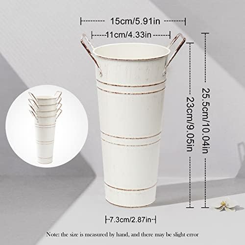 Notakia Galvanized Metal Vases Farmhouse French Flower Bucket Vases for Cut Flowers for Home Decor and Wedding Table Centerpiece Decorations (Beige Set of 8)