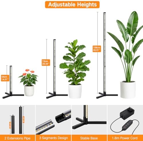 OUTON Standing Grow Lights for Indoor Plants, 48W Full Spectrum Plant Light
