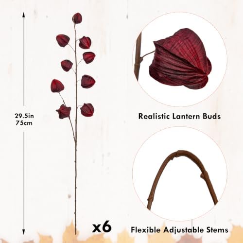 29.5" Fall Physalis Branches Faux Red Berry Stem Artificial Flower for Vase