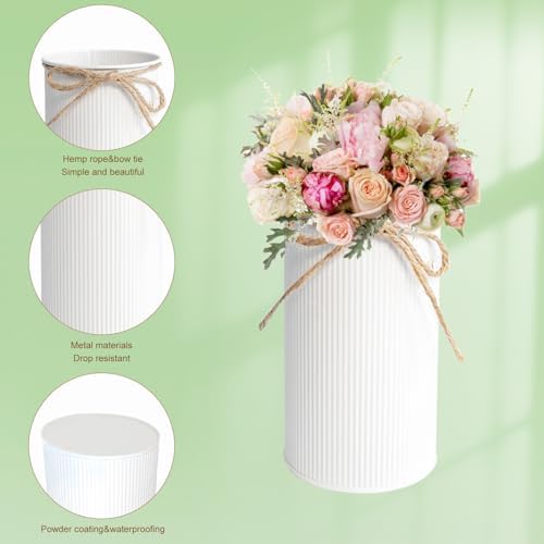 6" High Rustic Metal Mason Jar Vase Centerpiece for Table, White, 2 pcs