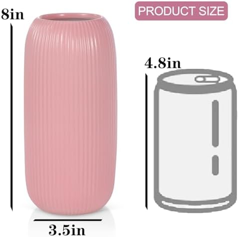 Ceramic Vase for Flowers – Modern Small Ribbed Textured Flower Vase for Home Decor, Pampas Grass, Decorative, Farmhouse, Coffee Table, Kitchen Centerpieces, Bookshelf and Home Living (Pink)