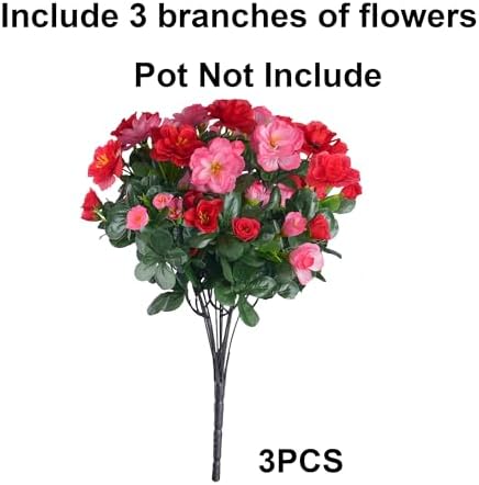 Artificial Fake Outdoor Flowers Plants, Faux Silk Camellia Bundles UV Resistant No Fade Realistic for Planter Pot, Outside Porch Patio Balcony Garden Yard Home Decoration, 3 Large Bundles(Melon Red)