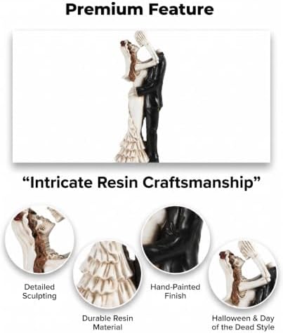 iStatue Skeleton Bride and Groom Figurine Cake Topper, Resin Gothic Wedding Couple Statue for Halloween Day of the Dead Decor | Spooky Romantic Wedding Tabletop Decoration, (Small, Dancing)