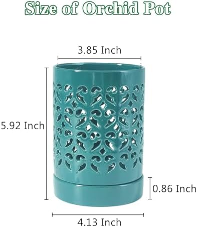 Orchid Pots with Holes 4 Inch 2 Pack, Ceramic Orchid Pot for Repotting with Saucers,More Ventilation Hole Easy Breathing, Plant Pot for Repotting Orchids and Other Flowers,Bullish Green
