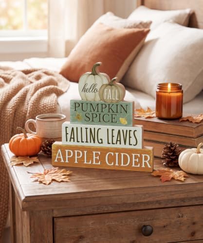 Putuo Decor Fall Decor for Home, Hello Fall Table Sign with Pumpkins Leaves