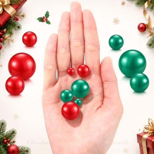 Junkin 300 Pcs Faux Pearl Vase Filler No Hole Beads, Green and Red