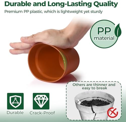 T4U Small Plant Pots 4 Inch 8 Pack, Plastic Indoor Flower Pots Saucer
