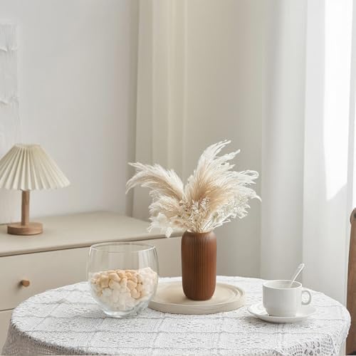 Ceramic Vase for Flowers – Modern Small Ribbed Textured Flower Vase for Home Decor, Pampas Grass, Decorative, Farmhouse, Coffee Table, Kitchen Centerpieces, Bookshelf and Home Living (Caramel)