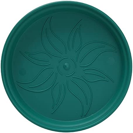 Mintra Garden Pots, 4 Pack Bulk Plastic Plant Pots with Drainage Tray, Round Indoor & Outdoor Decorative Planters with Drain Holes for Flowers, Herbs & Plants, 15cm Diameter – Forest Green, 5.9 in