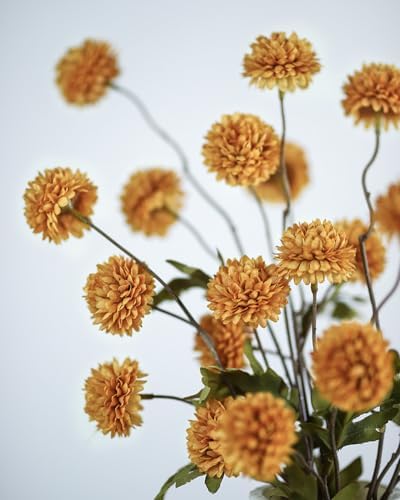 DuHouse 6pcs Artificial Flowers Faux Silk Pompon Mum Chrysanthemum Ball