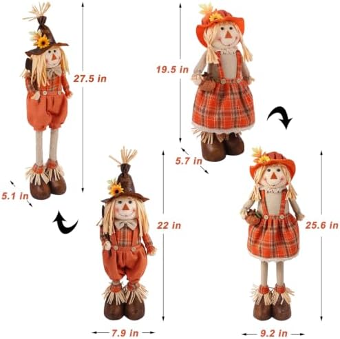 Juegoal 2 Pack Fall Decorations Standing Scarecrows with Stretchable Legs