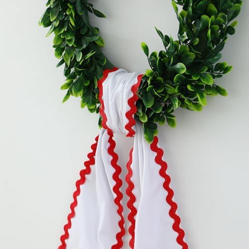 DYSHAYEN Wreath Sash for Front Door, White with Red Trim