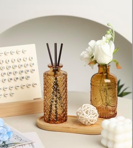 5pcs Amber Glass Bud Vase Set, Gold Small Flower Vases for Centerpieces