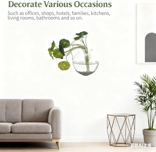 4 pcs Glass Wall Hanging Planter, Oval Terrarium Vase, Propagation Station for Hydroponics, Indoor Plants, Home Office Decor (Large)
