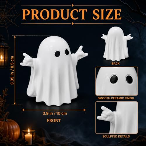 Halloween Ghost Figurine White Decorative Cute Ghost Ornaments Resin Spooky Ornaments for Holiday Home and Office Decorations