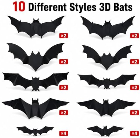 LED Bats Halloween Decoration, 3D Bat Wall Lights for Door/Window