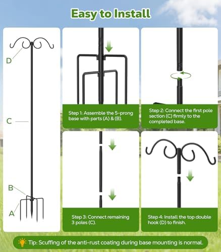 MoKo Double Shepherds Hooks, 88 in Bird Feeder Pole 0.9 InThick, 1 Pack